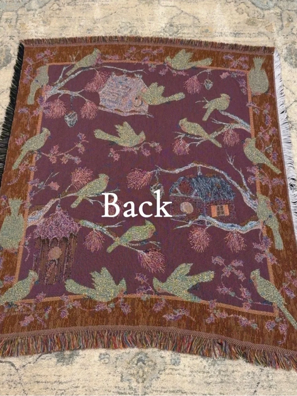 Crown Crafts Cardinal Bird House Tapestry Throw Blanket 100%Cotton